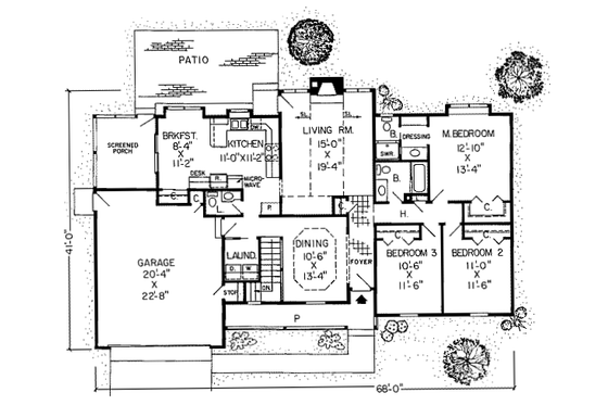 Floor Plan - Main Floor for Ranch House Plan #312-219 - 3 bed, 2.5 bath