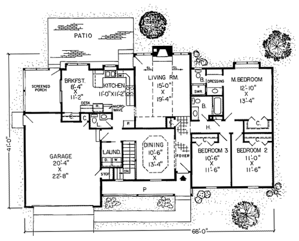 Floor Plan - Main Floor for Ranch House Plan #312-219 - 3 bed, 2.5 bath
