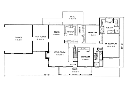 Floor Plan - Main Floor for Ranch House Plan #10-137 - 3 bed, 2 bath