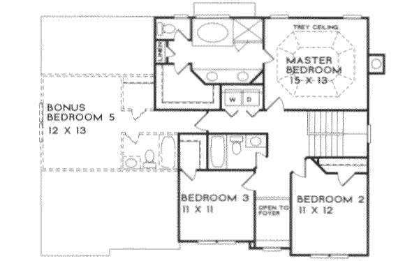 Traditional Floor Plan - Upper Floor Plan #129-107