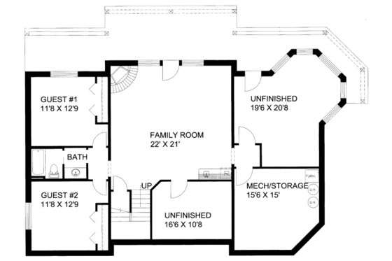 Floor Plan - Lower Floor for Bungalow House Plan #117-641 - 5 bed, 3.5 bath