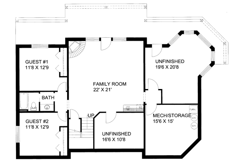 Architectural House Design - Floor Plan - Lower Floor for Bungalow House Plan #117-641 - 5 bed, 3.5 bath