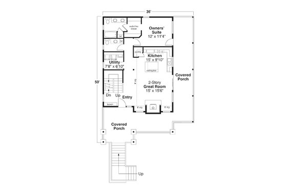 Floor Plan - Main Floor for Cottage House Plan #124-1366 - 3 bed, 2.5 bath