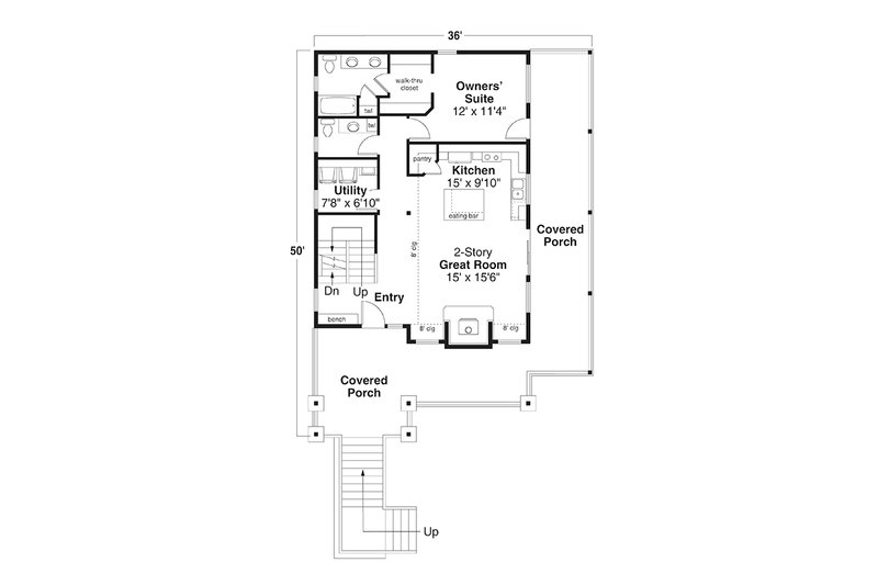 Architectural House Design - Floor Plan - Main Floor for Cottage House Plan #124-1366 - 3 bed, 2.5 bath