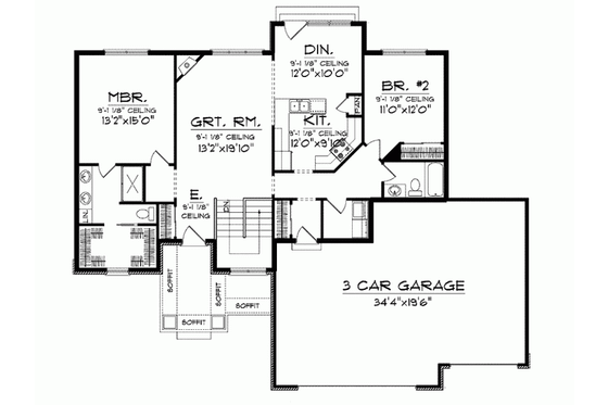 Floor Plan - Main Floor for Bungalow House Plan #70-901 - 2 bed, 2 bath