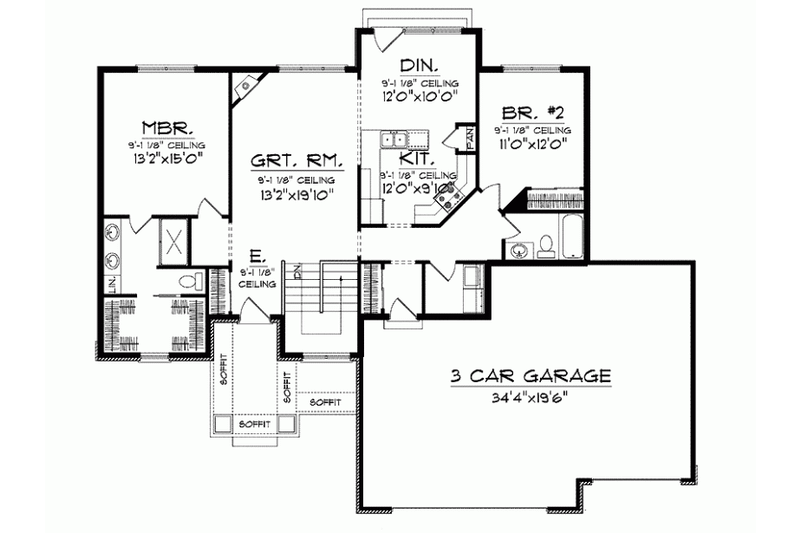 Home Plan - Floor Plan - Main Floor for Bungalow House Plan #70-901 - 2 bed, 2 bath