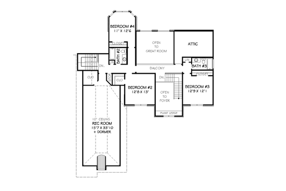 Floor Plan - Upper Floor for European House Plan #424-324 - 4 bed, 3.5 bath