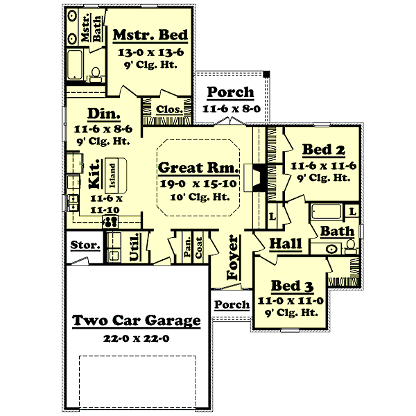 Ranch Style House Plan 3 Beds 2 Baths 1500 Sq/Ft Plan 43012