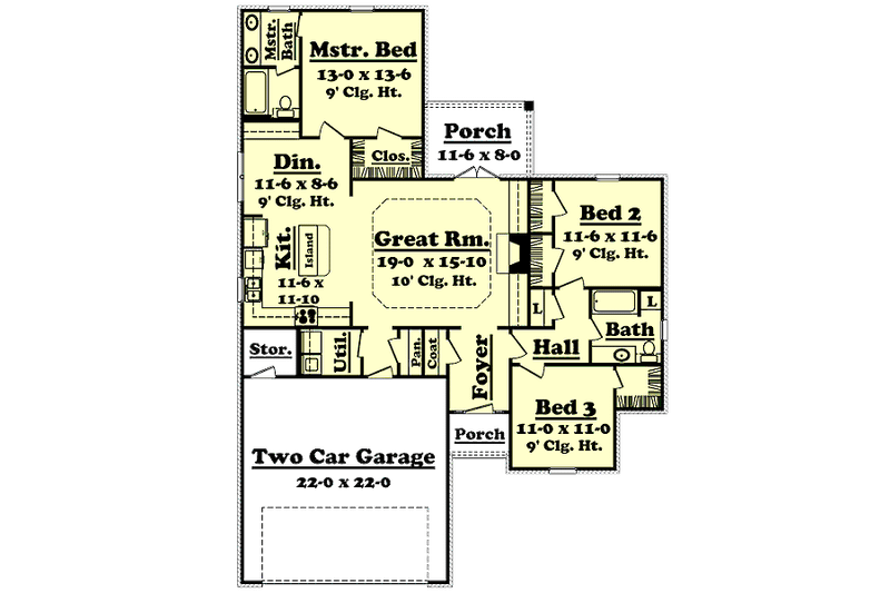 Dream House Plan - Floor Plan - Main Floor for Ranch House Plan #430-12 - 3 bed, 2 bath