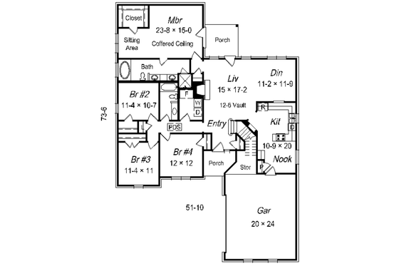 Floor Plan - Main Floor for Traditional House Plan #329-257 - 4 bed, 2 bath