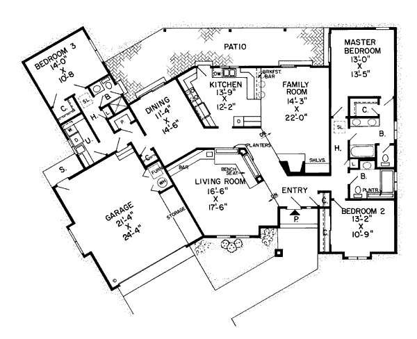 Floor Plan - Main Floor for Country House Plan #312-102 - 3 bed, 2.5 bath