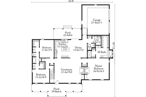 Floor Plan - Main Floor for Country House Plan #406-250 - 3 bed, 2.5 bath