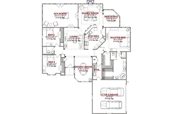 Floor Plan - Main Floor for European House Plan #63-221 - 3 bed, 2 bath