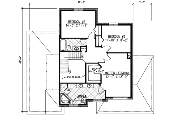Floor Plan - Upper Floor for European House Plan #138-127 - 3 bed, 2.5 bath
