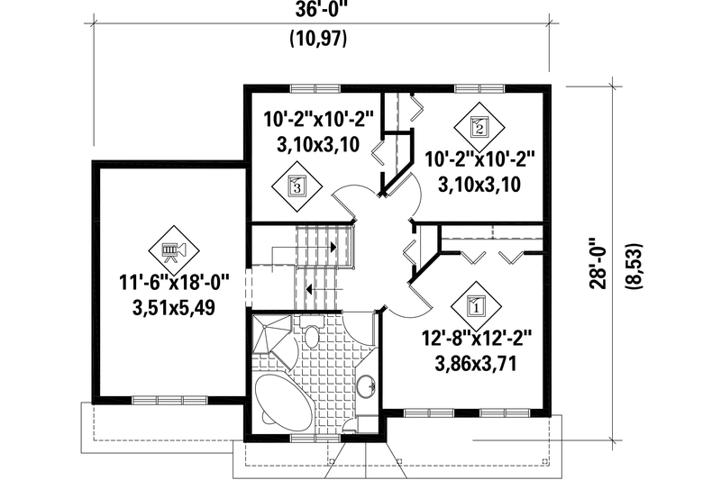 Home Plan - Floor Plan - Upper Floor for Contemporary House Plan #25-4297 - 3 bed, 1 bath