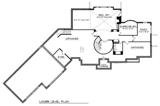 Floor Plan - Lower Floor for European House Plan #70-558 - 4 bed, 4.5 bath
