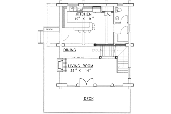 Floor Plan - Main Floor for Log House Plan #117-406 - 3 bed, 3 bath