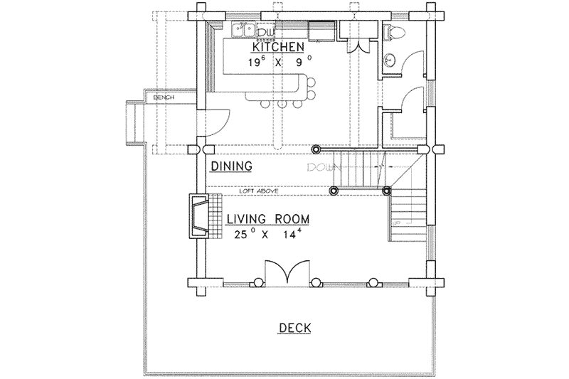 Home Plan - Floor Plan - Main Floor for Log House Plan #117-406 - 3 bed, 3 bath