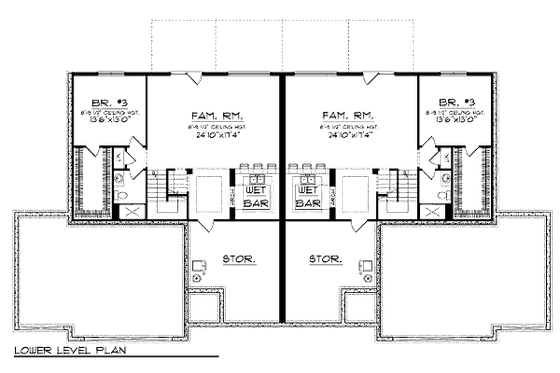 Floor Plan - Lower Floor for Ranch House Plan #70-940 - 3 bed, 3 bath