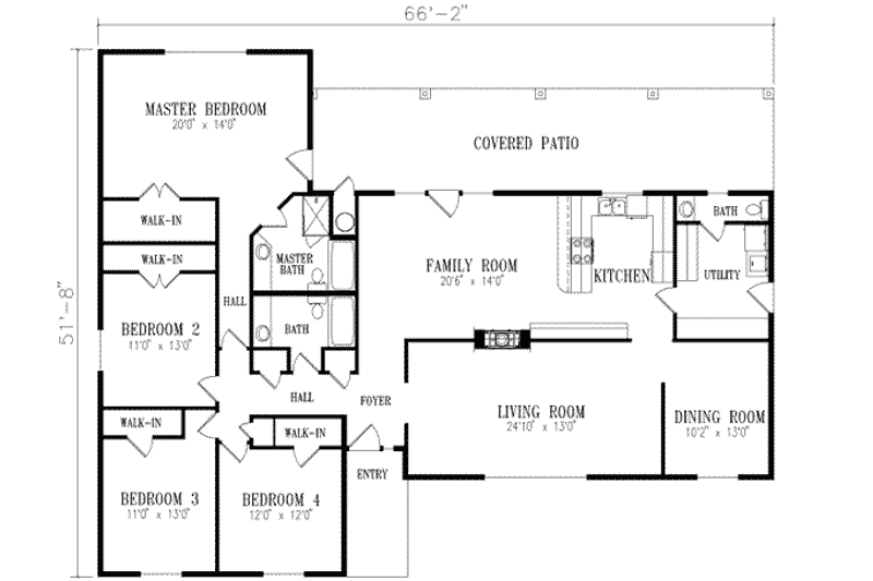 House Plan Design - Floor Plan - Main Floor for Adobe / Southwestern House Plan #1-545 - 4 bed, 2.5 bath
