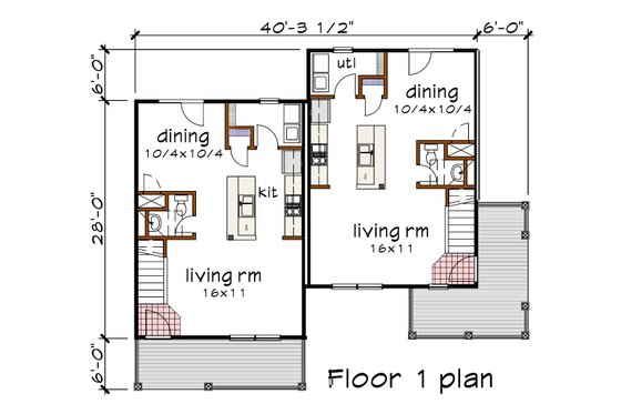 Floor Plan - Main Floor for Traditional House Plan #79-239 - 3 bed, 1.5 bath