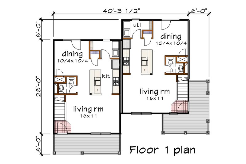 Home Plan - Floor Plan - Main Floor for Traditional House Plan #79-239 - 3 bed, 1.5 bath