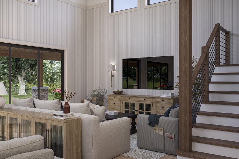 Dream House Plan - Interior - Family Room 2 for Barndominium House Plan #455-595 - 2 bed, 2.5 bath