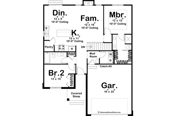Floor Plan - Main Floor for Farmhouse House Plan #455-271 - 2 bed, 2 bath