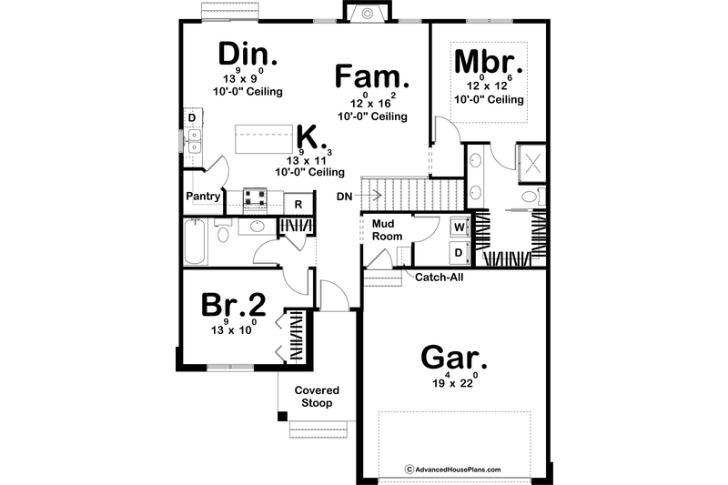 Architectural House Design - Floor Plan - Main Floor for Farmhouse House Plan #455-271 - 2 bed, 2 bath