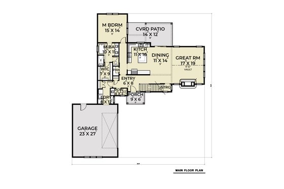 Floor Plan - Main Floor for Craftsman House Plan #1070-131 - 3 bed, 2.5 bath