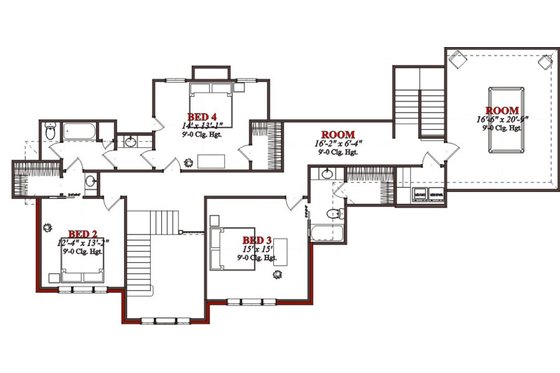 Floor Plan - Upper Floor for Traditional House Plan #63-230 - 4 bed, 3.5 bath
