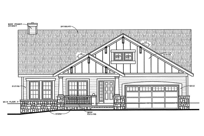 Home Plan - Exterior - Front Elevation 3 for Craftsman House Plan #20-126 - 3 bed, 2 bath