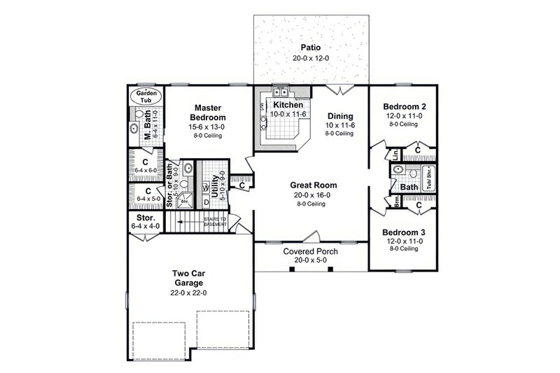 Architectural House Design - Floor Plan - Main Floor for Farmhouse House Plan #21-613 - 3 bed, 2 bath