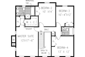 Floor Plan - Upper Floor for Colonial House Plan #3-173 - 4 bed, 3 bath