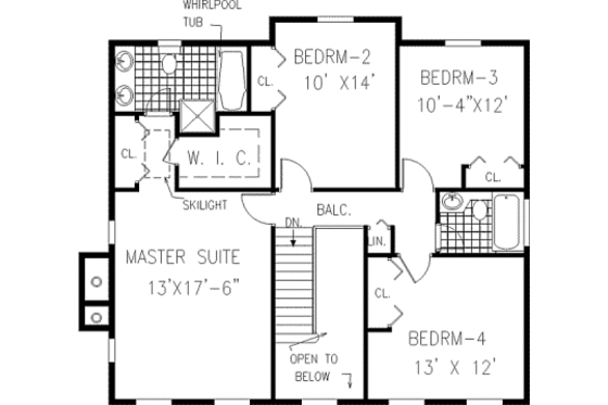 Floor Plan - Upper Floor for Colonial House Plan #3-173 - 4 bed, 3 bath