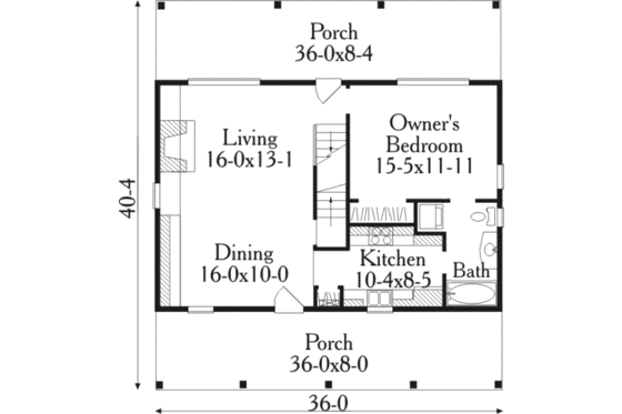 Floor Plan - Main Floor for Farmhouse House Plan #406-178 - 2 bed, 1 bath