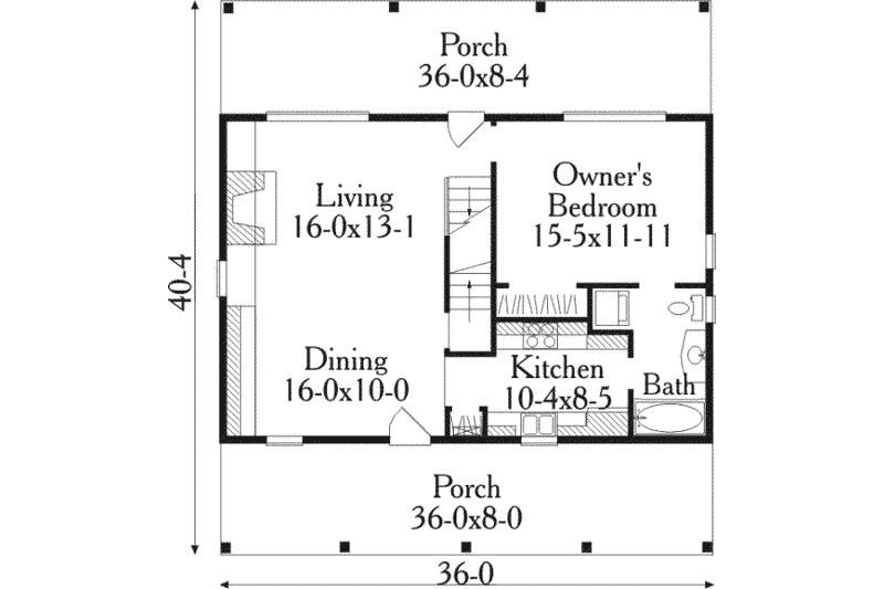 House Design - Floor Plan - Main Floor for Farmhouse House Plan #406-178 - 2 bed, 1 bath