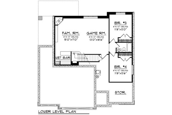 Floor Plan - Lower Floor for Prairie House Plan #70-1530 - 4 bed, 3 bath
