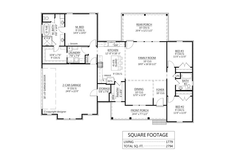 House Blueprint - Floor Plan - Main Floor for Farmhouse House Plan #1074-132 - 3 bed, 2 bath