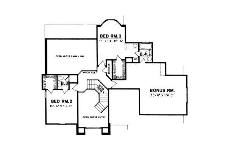 House Blueprint - Floor Plan - Upper Floor for European House Plan #40-102 - 3 bed, 3.5 bath