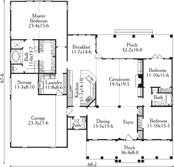 Architectural House Design - Colonial Floor Plan - Main Floor Plan #406-276