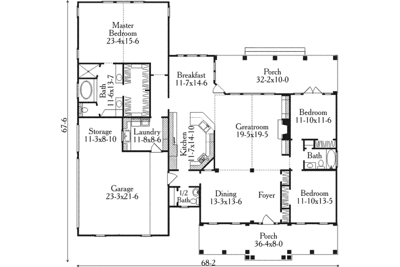 Home Plan - Floor Plan - Main Floor for Colonial House Plan #406-276 - 3 bed, 2.5 bath