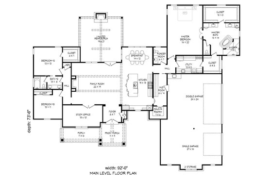 Floor Plan - Main Floor for Traditional House Plan #932-104 - 3 bed, 2.5 bath