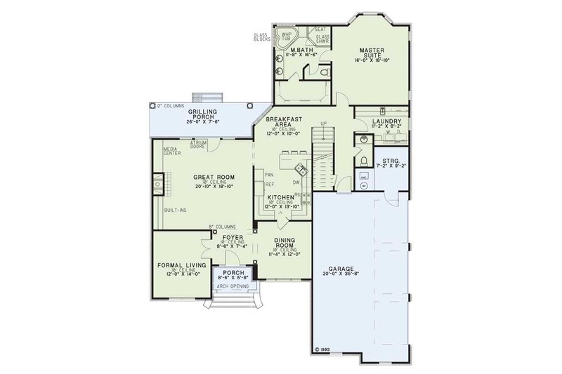 House Blueprint - Floor Plan - Main Floor for European House Plan #17-284 - 4 bed, 2.5 bath