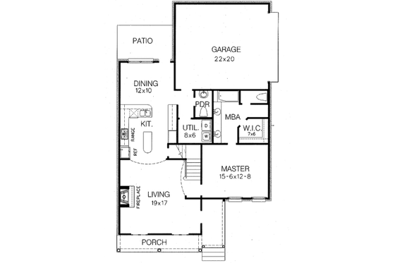 Floor Plan - Main Floor for Southern House Plan #15-243 - 3 bed, 2.5 bath