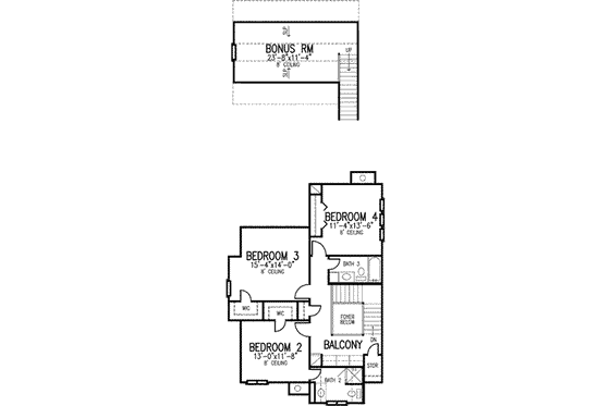Floor Plan - Upper Floor for European House Plan #410-403 - 4 bed, 4.5 bath