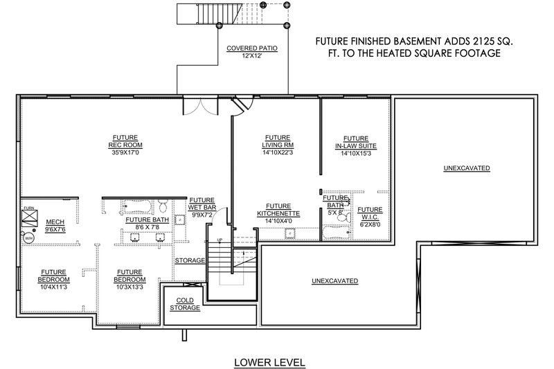 House Blueprint - Floor Plan - Lower Floor for Farmhouse House Plan #1073-17 - 3 bed, 2.5 bath