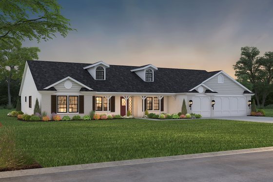 Exterior - Front Elevation 3 for Ranch House Plan #1-689 - 4 bed, 2.5 bath
