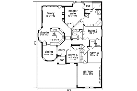 Floor Plan - Main Floor for Traditional House Plan #84-248 - 4 bed, 2 bath