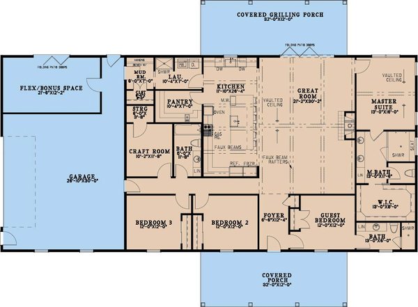 House Blueprint - Floor Plan - Main Floor for Farmhouse House Plan #923-520 - 4 bed, 3 bath